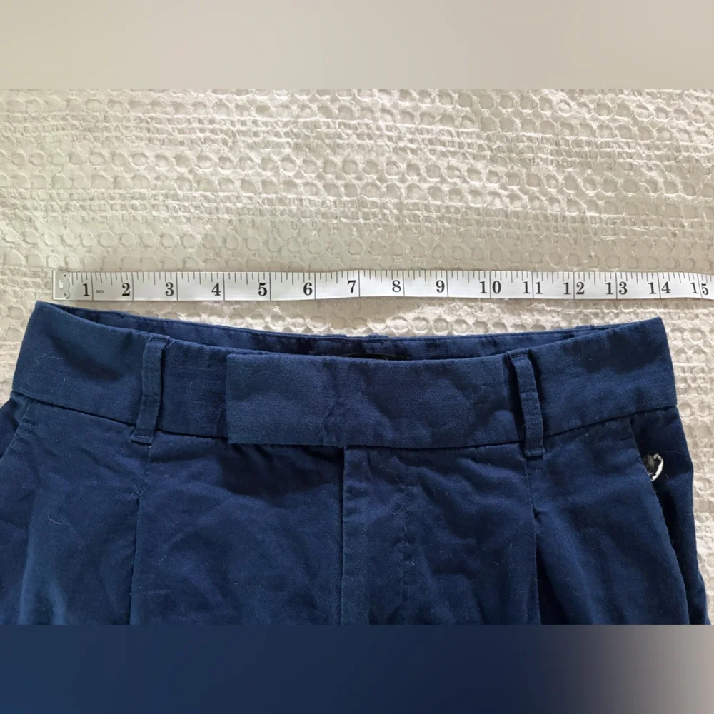 Banana Republic Navy Wide-Leg Women's Linen Blend Pleated Trousers
